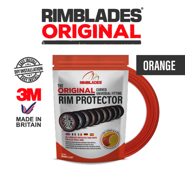 Rimblades® ORIGINAL Alloy Wheel Rim Protectors Packaging Single With Logos in Orange