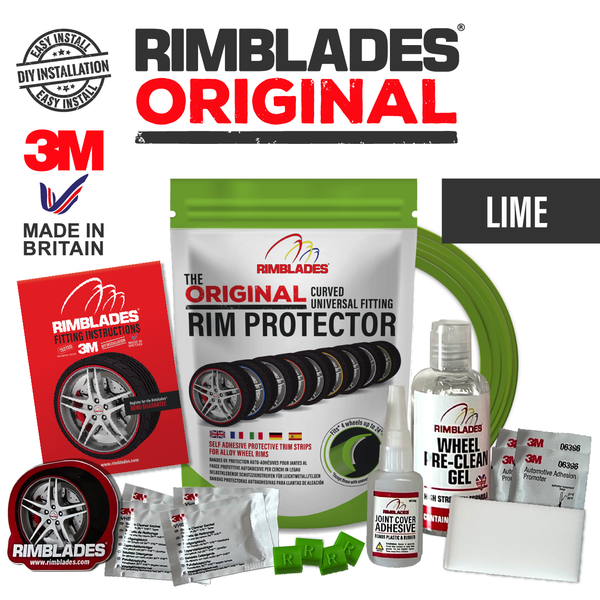 Rimblades® ORIGINAL Alloy Wheel Rim Protectors Packaging with Contents in Lime