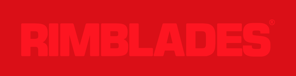 Rimblades® Alloy Wheel Rim Protectors Logo on a red background