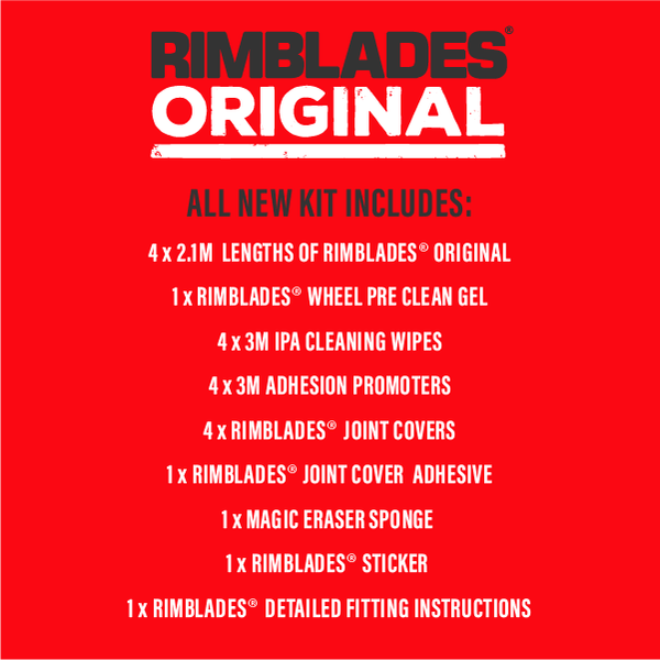 Rimblades® Original Product Contents listed on red background