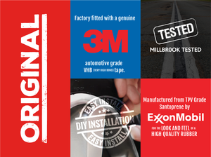 Rimblades® original logo on red background with exon Mobil, 3M logo and texted by Millbrook