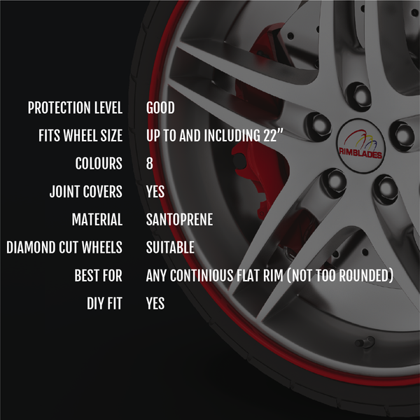 Rimblades® ULTRA alloy wheel rim protectors product features over dark wheel image