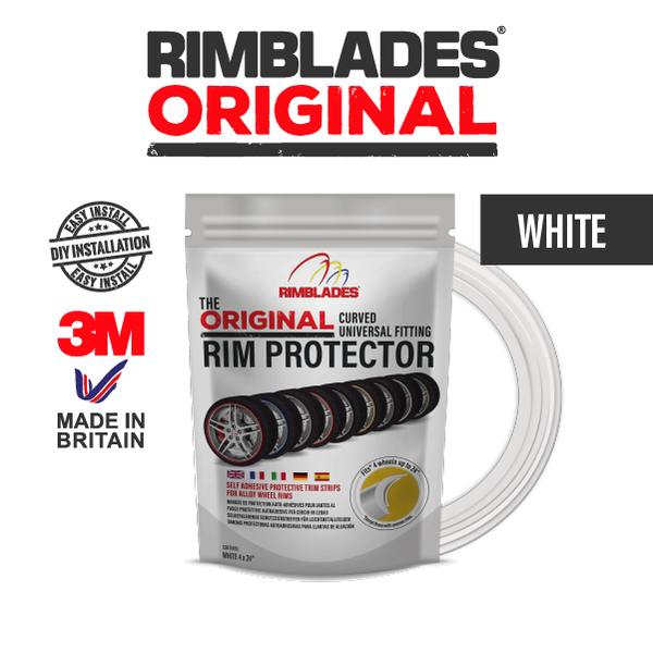 Rimblades® ORIGINALAlloy Wheel Rim Protectors Packaging Single With Logos in White