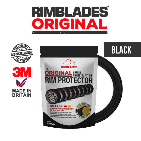 Rimblades® ORIGINAL Alloy Wheel Rim Protector packaging with DIY and 3M logos in Black