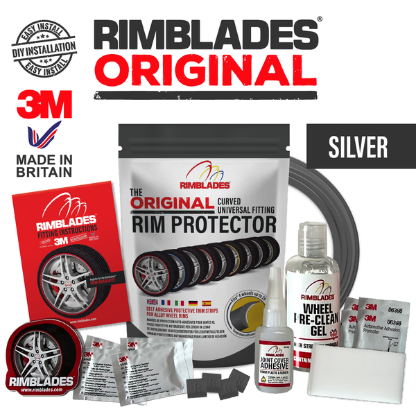 Rimblades® ORIGINAL Alloy Wheel Rim Protectors Packaging with Contents in Silver