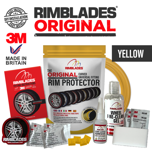 Rimblades® ORIGINAL Alloy Wheel Rim Protectors Packaging with Contents in Yellow