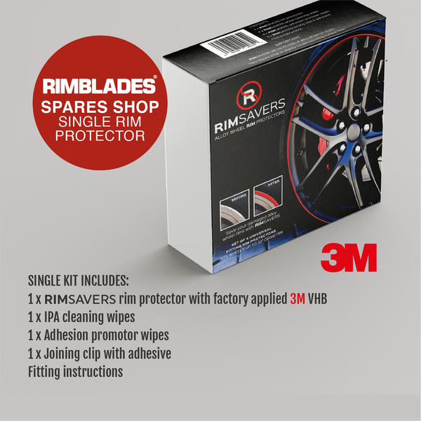 Rimblades Rimsavers  Shop Ultra Single Rim Protector Pack graphic with list of contents