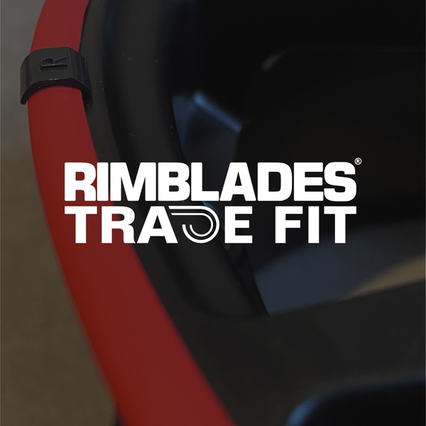 Rimblades® Trade Fit logo on a dark background of an alloy wheel with product fitted